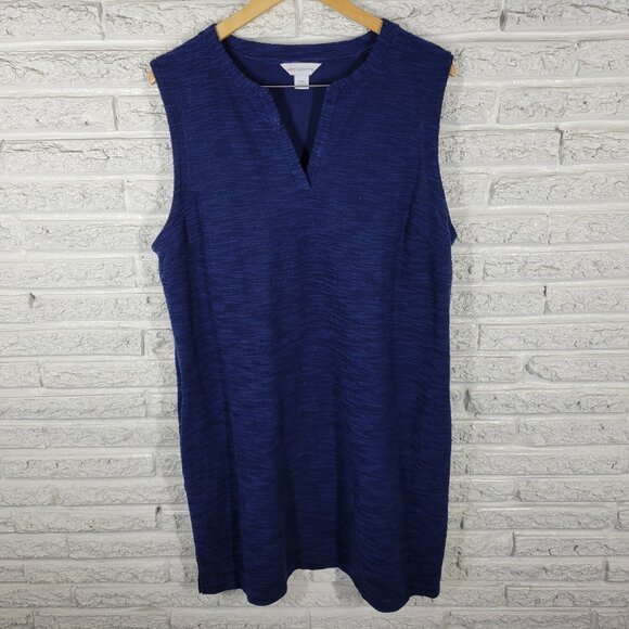 Liz Claiborne Dresses & Skirts - Liz Claiborne P2XL Dress Blue V-Neck Sleeveless Textured Knit Side Slit BLU76E
